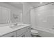 Bright bathroom featuring a tub-shower combo, white vanity, and modern fixtures for a clean, functional space at 5054 Kota St, Raleigh, NC 27610