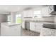Modern kitchen with white cabinets, stainless steel appliances, and granite countertops at 506 Lochalsh Dr, Gibsonville, NC 27249