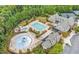 Aerial view of community center with pool, playgrounds, tennis courts and other facilities at 7304 Hasentree Club Dr, Wake Forest, NC 27587