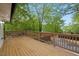 Large wooden deck provides a relaxing outdoor space with lush greenery views at 805 Camden Ave, Durham, NC 27701
