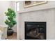 Modern marble fireplace with a black firebox, complemented by hardwood floors and a green plant at 909 N Gregson St, Durham, NC 27701