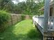 Private fenced-in backyard features a lush lawn, mature trees, and access to the back porch at 915 Phils Creek Rd, Chapel Hill, NC 27516
