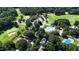 Aerial shot of neighborhood with community pool, golf course, and mature trees on a sunny day at 104 Crossway Ln, Holly Springs, NC 27540