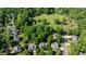 An aerial view showcases a peaceful neighborhood near a lush green landscape, highlighting the serene residential setting at 104 Crossway Ln, Holly Springs, NC 27540