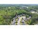 An aerial view of a neighborhood showcasing lush greenery and well-maintained homes in a suburban setting at 114 Bell Tower Ct, Elon, NC 27244