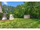 Well-maintained backyard with lush green lawn and convenient storage shed at 114 Bell Tower Ct, Elon, NC 27244