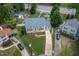 Aerial view of a charming home featuring a well-manicured lawn, cozy porch, and ample parking on a tree lined street at 1213 Indian Trail Dr, Raleigh, NC 27609