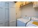 A compact laundry room equipped with modern washer and dryer at 1213 Indian Trail Dr, Raleigh, NC 27609