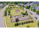 Aerial view of a community garden with pergola and plots at , Chapel Hill, NC 27516
