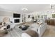 Bright and spacious living room featuring a fireplace, modern furniture, and hardwood floors at 1609 Falls Ct, Raleigh, NC 27615
