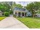 Charming blue two-story home featuring a welcoming front porch, manicured lawn, and ample driveway space at 2517 Medway Dr, Raleigh, NC 27608
