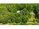 Overhead view of a house with pool nestled among mature trees, offering privacy and seclusion at 318 Hepowil Trce, Hillsborough, NC 27278