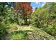 Inviting backyard showcasing lush landscaping with mature trees and a well-manicured lawn at 400 Bowling Creek Rd, Chapel Hill, NC 27514