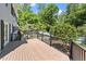 Spacious wood deck offers ample space for outdoor entertaining and relaxation surrounded by lush landscaping at 400 Bowling Creek Rd, Chapel Hill, NC 27514