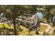 An aerial view of the two-story home with lake access at 409 W Holding St, Smithfield, NC 27577