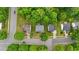 Aerial view of a neighborhood featuring well-maintained homes and lush greenery at 468 Hay River St, Garner, NC 27529