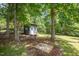 Private backyard features a storage shed, small outdoor table and chairs, and a built-in sand box for the  at 5312 Hallmark Rd, Durham, NC 27712