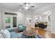Comfortable living room featuring stylish decor, hardwood floors, and natural light from the patio door at 715 Kimbrough St, Raleigh, NC 27608