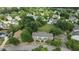 Overhead shot of a residential area with a variety of houses, mature trees, and a well-kept lawn at 831 S White St, Wake Forest, NC 27587