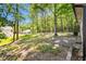 A view of the home's backyard from the patio with many tall trees at 106 Blackfoot Dr, Louisburg, NC 27549