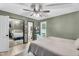 This bedroom has a large closet, window, and adjoining bathroom at 106 Blackfoot Dr, Louisburg, NC 27549