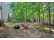 Backyard featuring a fire pit and shed with plenty of space for outdoor activities at 11 Bridgeport Dr, Durham, NC 27713