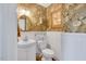Charming powder room featuring decorative wallpaper, bead-board paneling, and stylish fixtures at 11 Bridgeport Dr, Durham, NC 27713