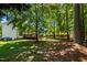 Backyard features a wooden deck and a storage shed surrounded by mature trees at 11 Smoketree Ct, Durham, NC 27712