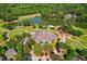Breathtaking aerial shot showcasing the expansive golf course, clubhouse, and scenic lake at 11475 Club Dr, Chapel Hill, NC 27517