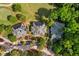 Unique aerial perspective highlighting homes with golf course, mature trees and lush landscaping at 11475 Club Dr, Chapel Hill, NC 27517