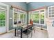 Bright dining area with views of the trees and glass table set at 11477 Club Dr, Chapel Hill, NC 27517