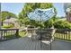 Inviting deck features a table, chairs, and umbrella, perfect for outdoor dining and relaxation at 11916 Deneb Ct, Raleigh, NC 27614