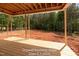 Spacious back porch with a view of the backyard surrounded by lush greenery at 125 Purslane Dr, Franklinton, NC 27525