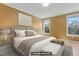 Bedroom featuring a comfortable bed, neutral color scheme, and windows for natural light at 155 Annabelle Branch Ln, Apex, NC 27523