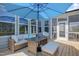 Backyard patio with comfortable seating under a large umbrella, perfect for relaxation at 155 Annabelle Branch Ln, Apex, NC 27523