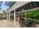 Stylish outdoor kitchen with a built-in grill, sink, and seating area under a covered patio at 204 Random Ln, Burlington, NC 27215