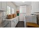 Bright laundry room features white cabinetry, folding counter, and front loading washing machine at 216 N Bloodworth St, Raleigh, NC 27601