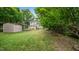 Large backyard featuring green grass, shed, and mature trees perfect for outdoor entertaining at 223 Hall Ave, Burlington, NC 27217