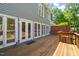 Wooden deck providing seamless indoor/outdoor living with a view of the backyard at 2303 Upper Oaks Way, Raleigh, NC 27615