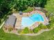 A tranquil, fenced in community pool perfect for relaxation with ample seating and shade at 2303 Upper Oaks Way, Raleigh, NC 27615