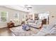 Bright living room featuring neutral furniture, hardwood floors, and an open layout with views into the kitchen at 311 Ocean Dr, Clayton, NC 27520