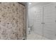 Bathroom featuring a stylish shower with a decorative curtain and tile flooring at 60 Northdale Ct, Louisburg, NC 27549
