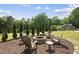 Backyard with a stone fire pit and chairs, perfect for outdoor gatherings at 7116 Incline Dr, Wake Forest, NC 27587