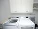 Bright laundry room with white cabinets, sink, and updated washer and dryer at 74 Pedernales Dr, Smithfield, NC 27577