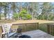 A quiet, tree-lined backyard with a wooden deck and plenty of space at 7729 Calcutta Dr, Willow Springs, NC 27592