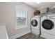 Well-equipped laundry room with modern washer and dryer and plenty of storage at 7729 Calcutta Dr, Willow Springs, NC 27592