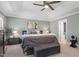 This main bedroom features a comfortable bed, a tray ceiling, and elegant furnishings, creating a relaxing retreat at 7729 Calcutta Dr, Willow Springs, NC 27592