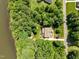 Overhead view of a home with landscaped backyard, bordering a lake with wooded area at 901 Edgewater Dr, Garner, NC 27529