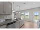 Bright kitchen with gray cabinets, granite countertops, a stainless steel dishwasher, and backyard access at 105 Seminole Fields Dr, Broadway, NC 27505