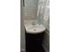 Cozy powder room with stylish wallpaper and a corner sink vanity at 106 N Duelling Oaks Dr, Chapel Hill, NC 27517